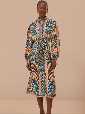 Farm Rio Toucans Scarf Sand Midi Dress